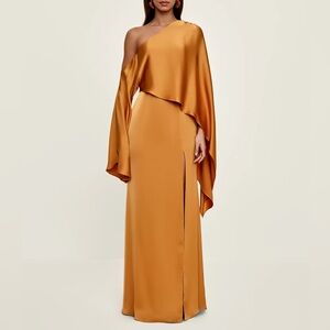 NWT ANDREA IYAMAH LEENA ONE SHOULDER GOLD MUSTARD SATIN SMALL DRESS